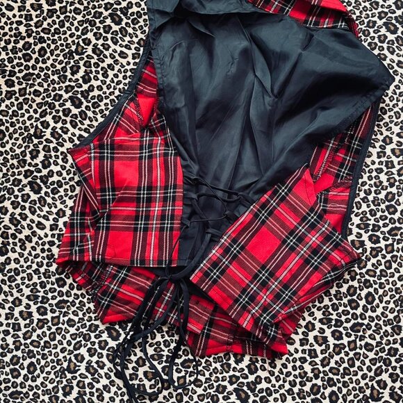 vintage plaid lace-up crop vest - Picture 4 of 6